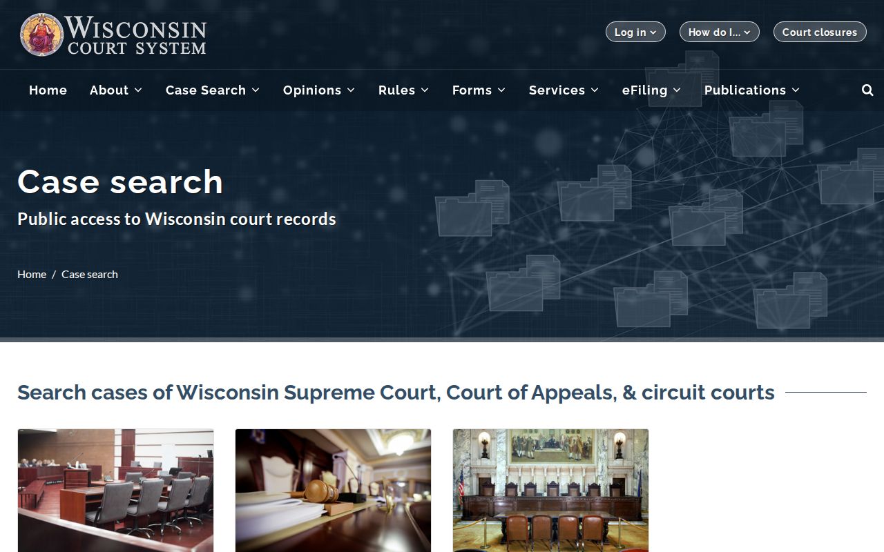 Calumet County case lookup route on Wisconsin case search
