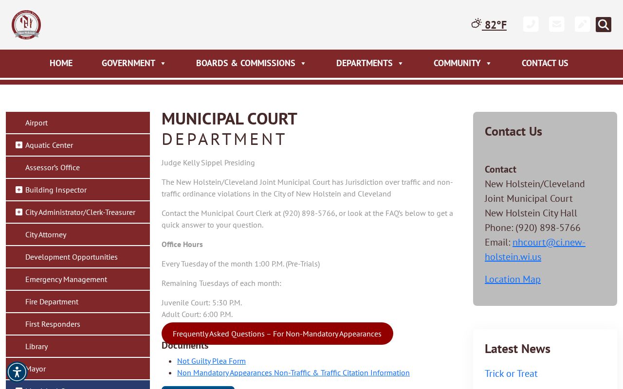 New Holstein court docket details for the Cleveland joint municipal court