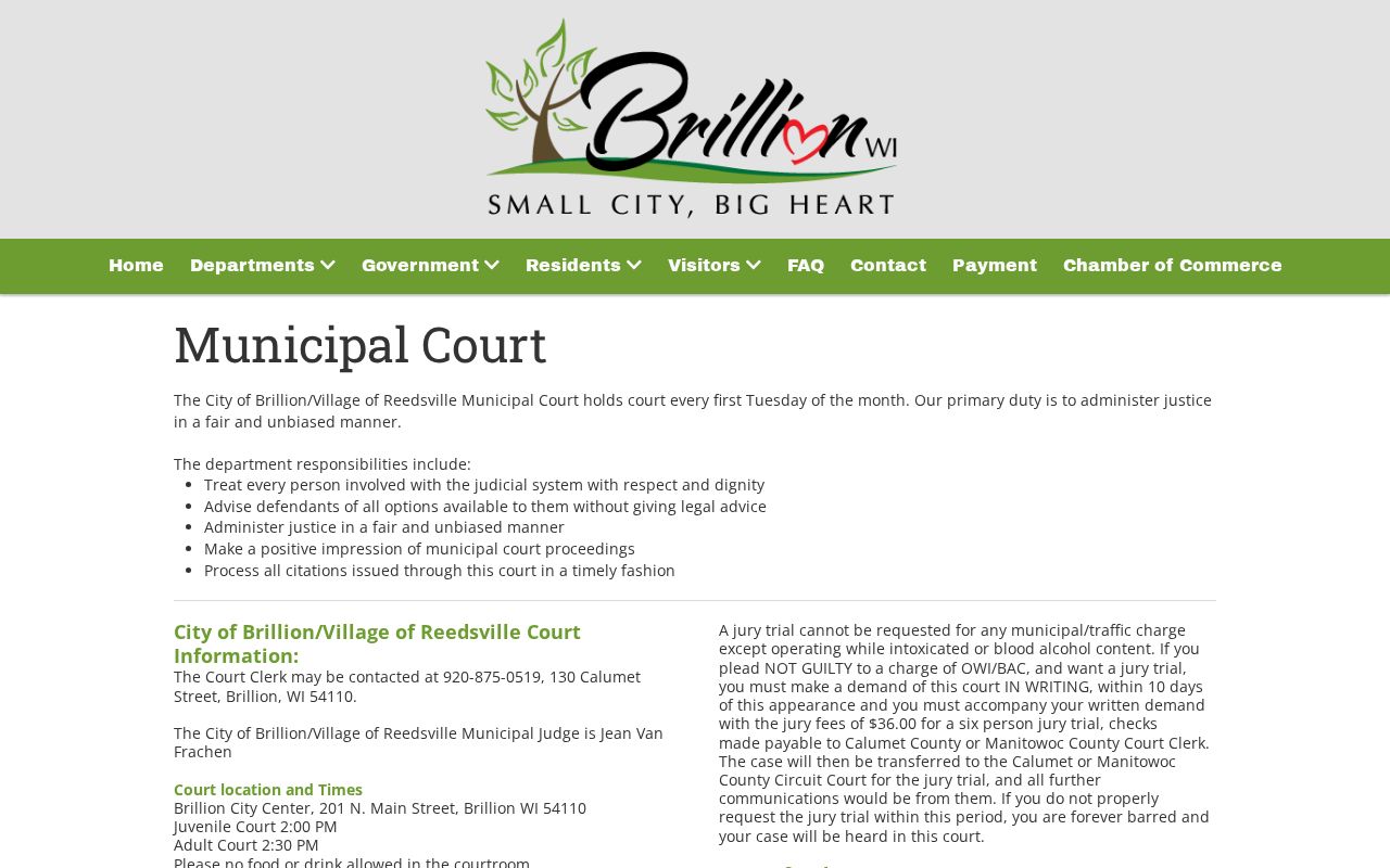 Brillion court docket information for the Brillion Reedsville joint court