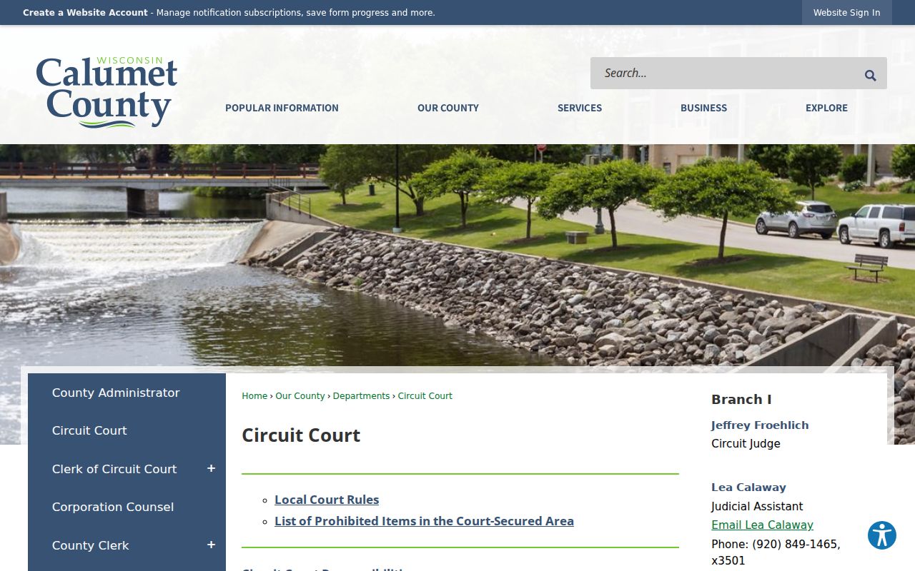 Calumet County court docket branch contacts on the official circuit court page