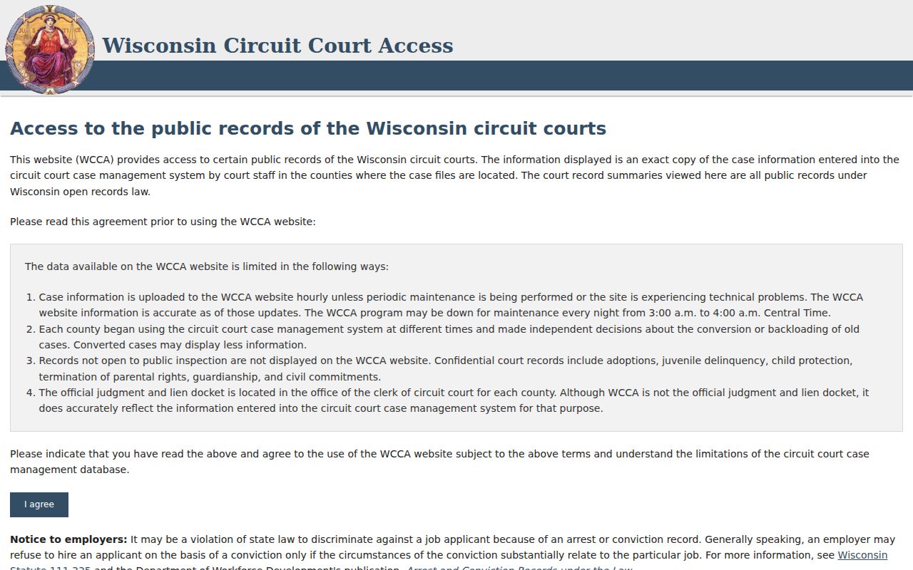 Wisconsin Circuit Court Access search for a Calumet County court docket
